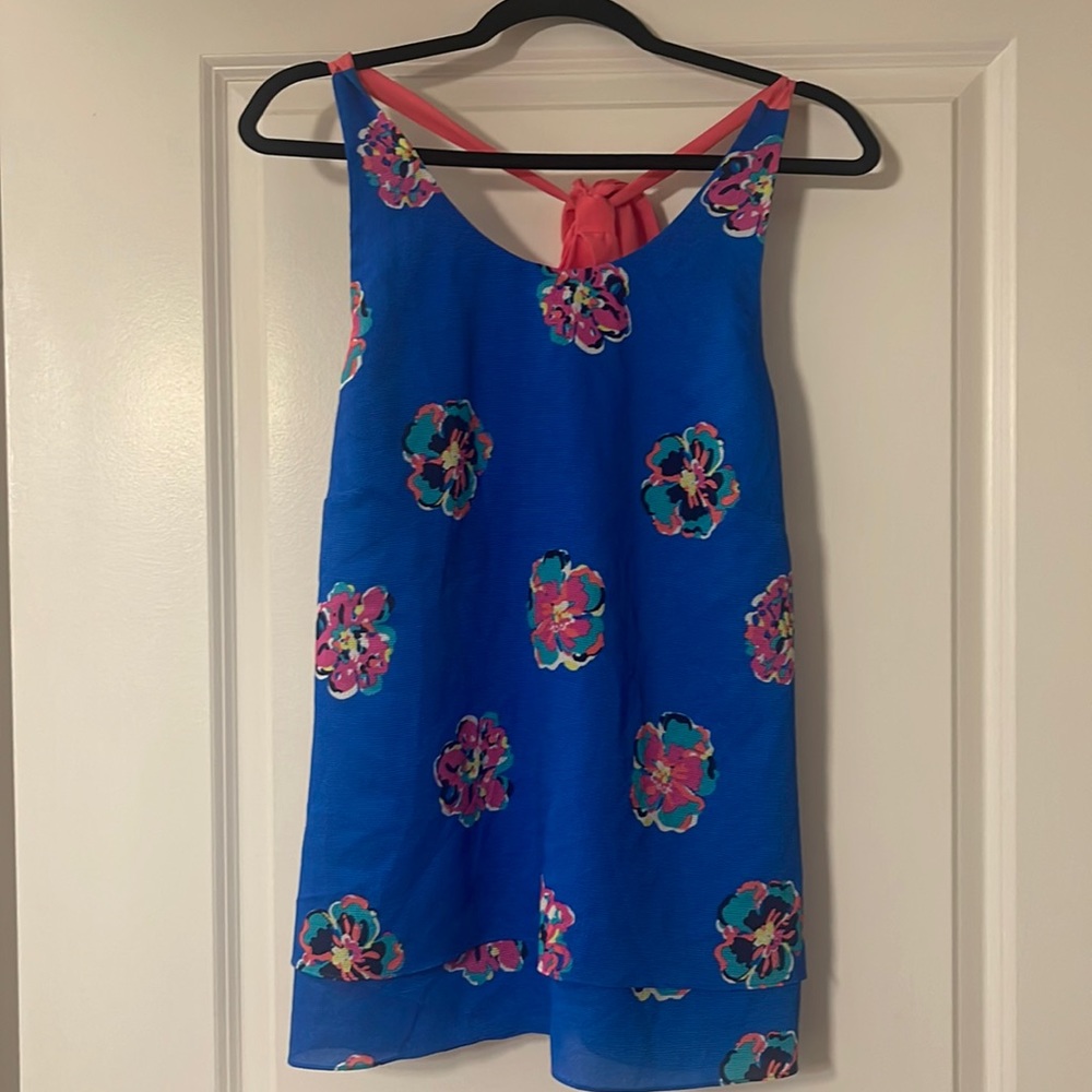 Lily Pulitzer floral Bowtie back tank. Size Large